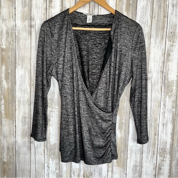 White House Black Market Tops - White House Black Market Grey Faux Wrap Blouse